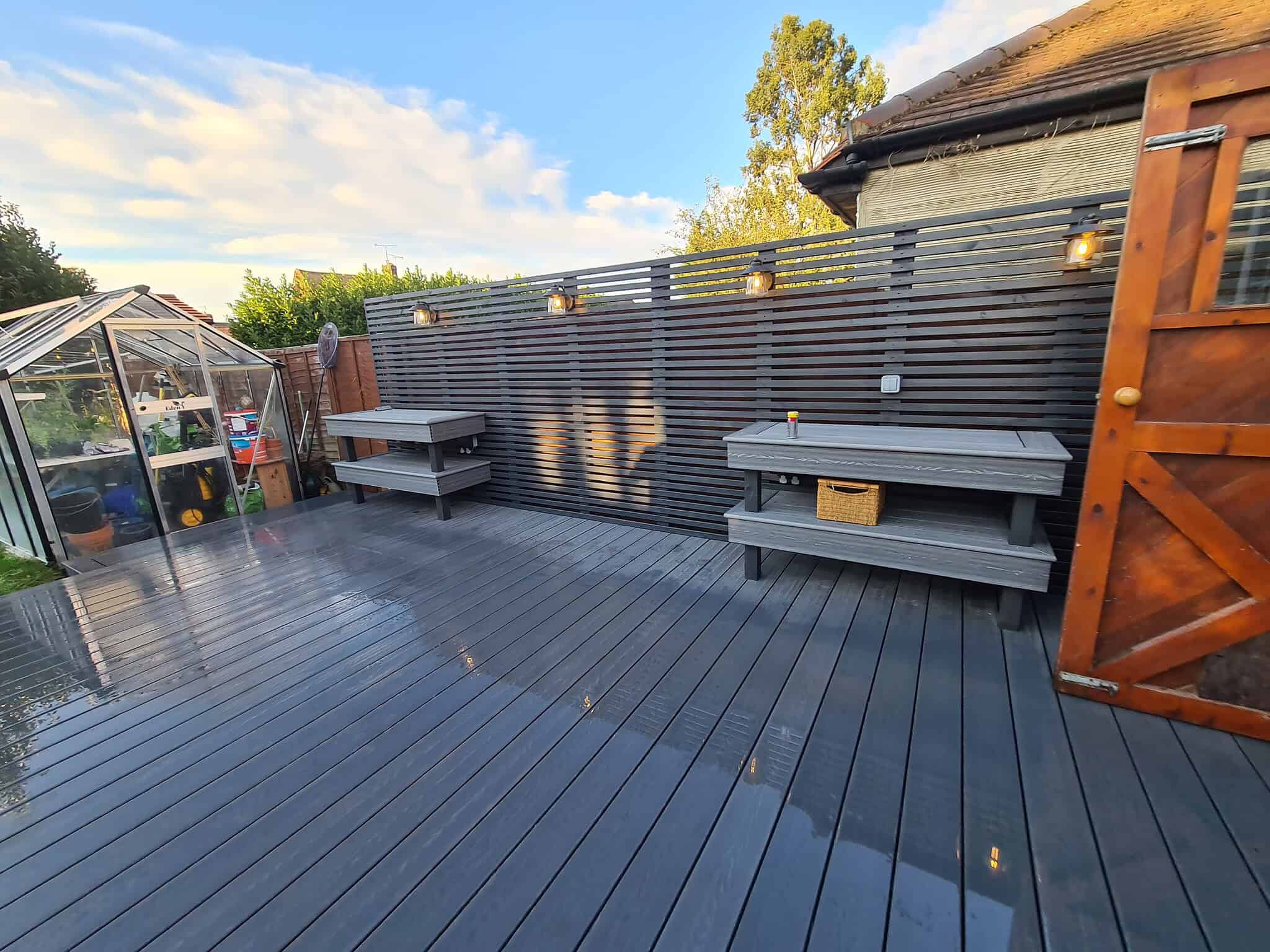 Composite decking surface with outdoor seating area in London.